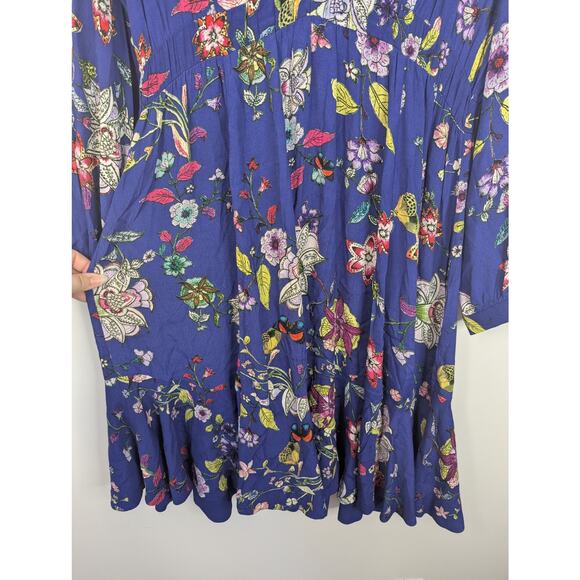 Maeve Anthropologie Floral Maplewood Long Sleeve Mini Dress in Blue Motif - Picture 5 of 10